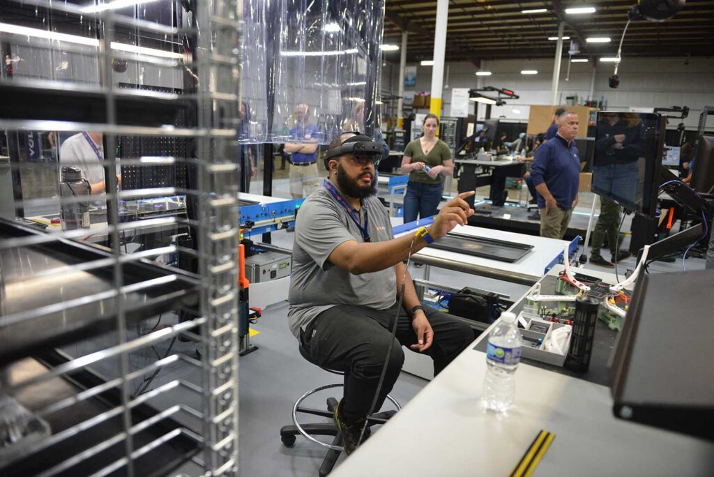 Mixed reality technology demonstrated in the FLEXembly manufacturing environment during the 2026 Kinetyc Open House.